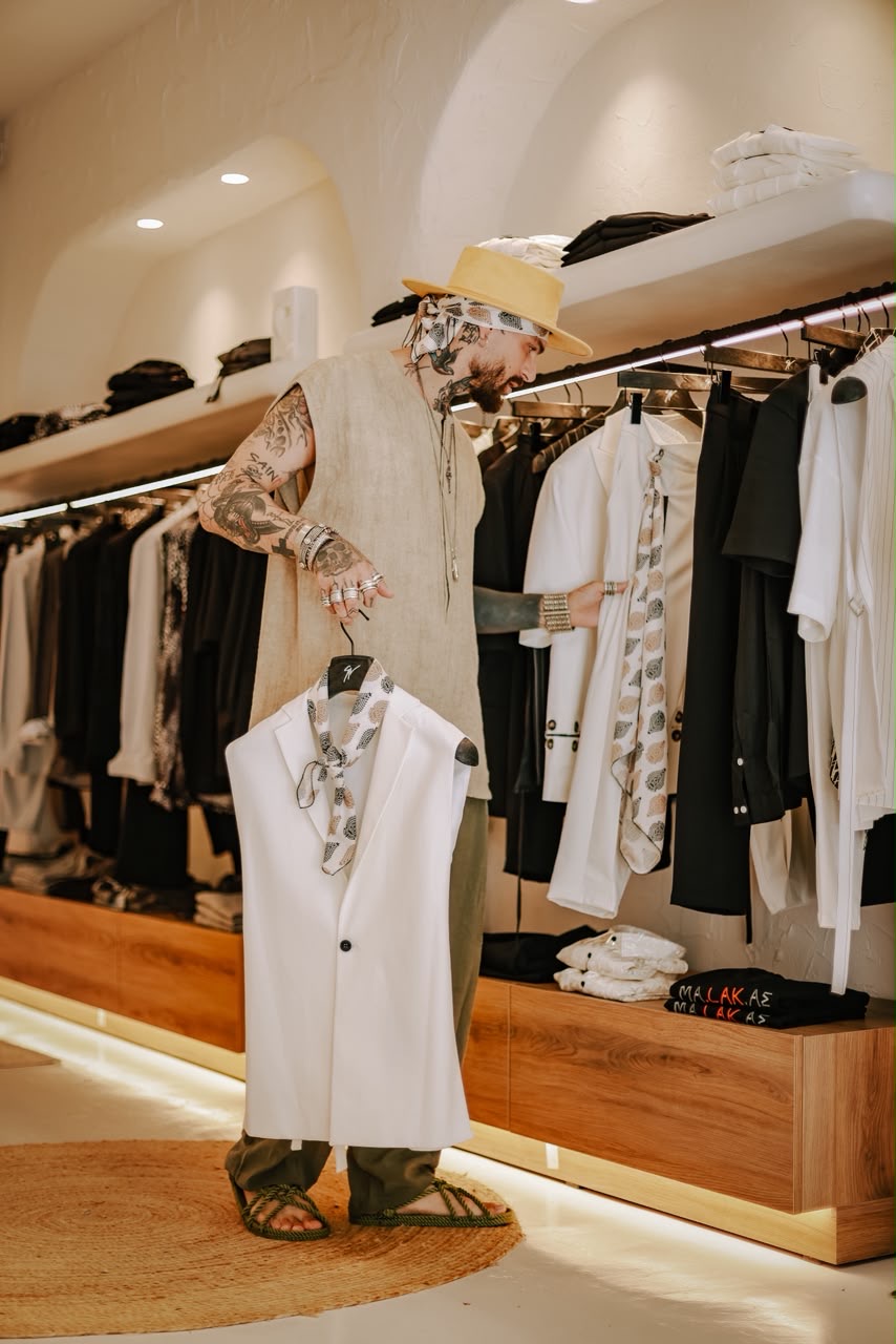 Curated designer rack inside the Stefan Athens boutique