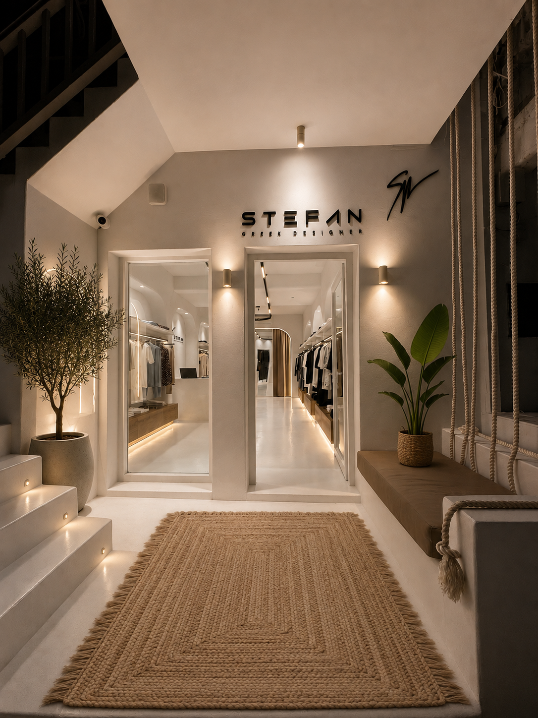Athens store entrance at night